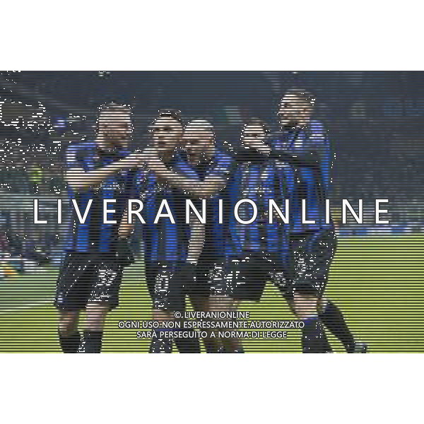Esultanza dopogol lautaro martinez con Skriniar e Federico dimarco e Gagliardini Roberto -Inter vs Hellas Verona Campionato Serie A TIM - 18a giornata 14-01-2023 ©GIAMPIETRI PAOLO / AGENZIA ALDO LIVERANI SAS