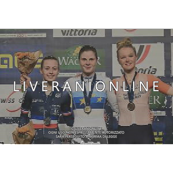 09-02-2023 European Championships Elite Women Track; Giornata 02; 2023, Belgium; 2023, France; 2023, Olanda; Kopecky, Lotte; Fortin, Valentine; Van Der Duin, Maike; Grenchen; ©SIROTTI / AGENZIA ALDO LIVERANI SAS