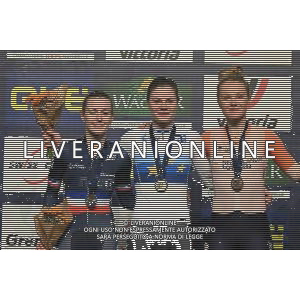 09-02-2023 European Championships Elite Women Track; Giornata 02; 2023, Belgium; 2023, France; 2023, Olanda; Kopecky, Lotte; Fortin, Valentine; Van Der Duin, Maike; Grenchen; ©SIROTTI / AGENZIA ALDO LIVERANI SAS