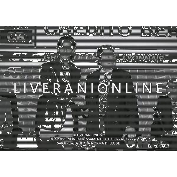 1996 BERGAMO PRESENTAZIONE DEL NUOVO ACQUISTO DELL\'ATALANTA CALCIO FILIPPO INZAGHI NELLA FOTO FILIPPO INZAGHI CON IL PRESIDENTE IVAN RUGGERI NELL\'ANNO 1996 DURANTE LA PRESENTAZIONE AG ALDO LIVERANI SAS