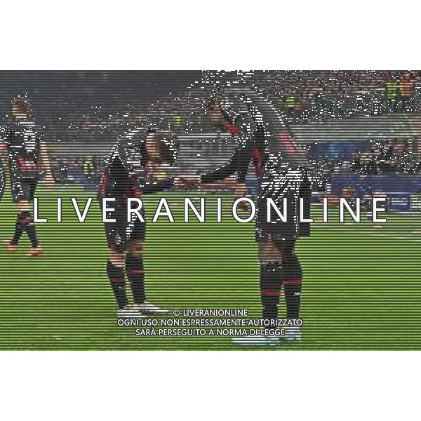 Brahim Diaz (Milan) e Rafael Leao (Milan) esultano dopo il gol dell\'1 a 0 Milan vs Tottenham Hotspur Milano 14-02-2023 Stadio Giuseppe Meazza - San Siro UEFA Champions League ottavi di finale - gara di andata foto Roberto Garavaglia/ag. Aldo Liverani sas/AGENZIA ALDO LIVERANI SAS