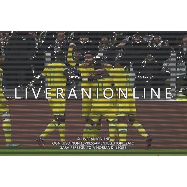Torino 16.02.2023 Stadio Allianz Stadium ©Manuela Viganti/Agenzia Aldo Liverani Juventus vs Nantes Europa League 2022/2023 Spareggio Andata Nella foto: esultanza nantes dopo il gol di ludovic blas ©Viganti / AGENZIA ALDO LIVERANI SAS