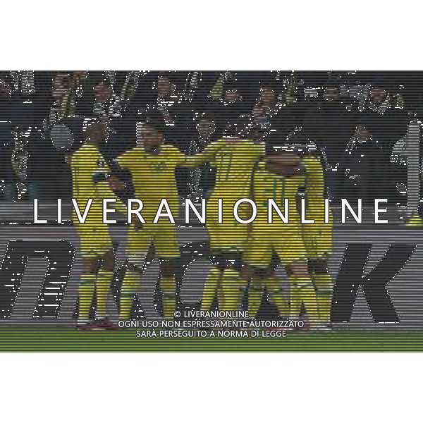 Torino 16.02.2023 Stadio Allianz Stadium ©Manuela Viganti/Agenzia Aldo Liverani Juventus vs Nantes Europa League 2022/2023 Spareggio Andata Nella foto: esultanza nantes dopo il gol di ludovic blas ©Viganti / AGENZIA ALDO LIVERANI SAS