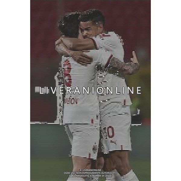 Sandro Tonali (Milan) e Junior Messias (Milan) esultano dopo il gol dell\'1 a 0 Monza vs Milan Monza 18-02-2023 U-Power Stadium Campionato Serie A TIM - 23a giornata foto Roberto Garavaglia/ag. Aldo Liverani sas/ AGENZIA ALDO LIVERANI SAS