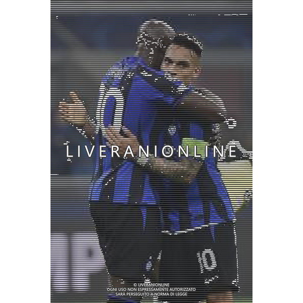 Romelu Lukaku (Inter) SX e Lautaro Martinez (Inter) DX esultanza a fine partita Inter vs Porto Milano 22-02-2023 Stadio Giuseppe Meazza - San Siro UEFA Champions League ottavi di finale - gara di andata foto Roberto Garavaglia/ag. Aldo Liverani sas / AGENZIA ALDO LIVERANI SAS