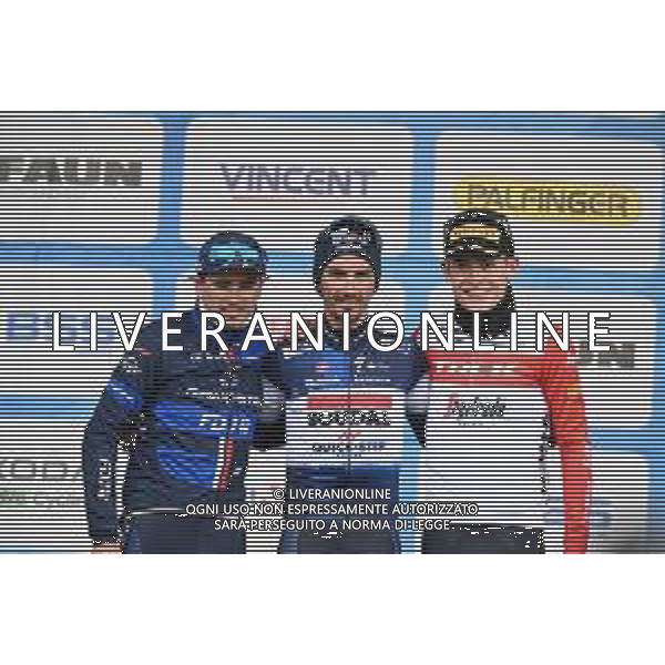 25-02-2023 Faun Ardeche Classic; 2023, Soudal - Quickstep; 2023, Groupama - Fdj; 2023, Trek - Segafredo; Alaphilippe, Julian; Gaudu, David; Skjelmose Jensen, Mattias; Guilherand Granges; ©SIROTTI / AGENZIA ALDO LIVERANI SAS