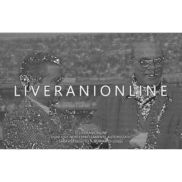 RETROSPETTIVA LAMBERTO MAZZA PRESIDENTE UDINESE CALCIO NELLA FOTO LAMBERTO MAZZA A VERONA PRIMA DELLA PARTITA VERONA-UDINESE PER UNA PREMIAZIONE NELL\'ANNO 1983 CON CELESTINO GUIDOTTI PRESIDENTE VERONA CALCIO AG ALDO LIVERANI SAS