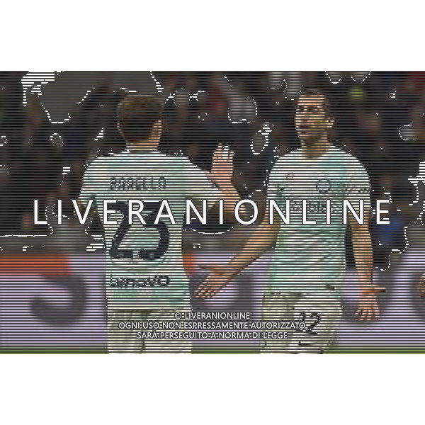 Nicolo\' Barella (Inter) ed Henrikh Mkhitaryan (Inter) esultano dopo il gol dell\'1 a 0 Inter vs Lecce Milano 05-03-2023 Stadio Giuseppe Meazza - San Siro Campionato Serie A TIM - 25a giornata foto Roberto Garavaglia/ag. Aldo Liverani sas / AGENZIA ALDO LIVERANI SAS