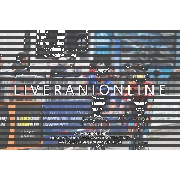 08-03-2023 Tirreno - Adriatico; Tappa 03 Follonica - Foligno; 2023, Alpecin - Deceuninck; 2023, Bahrain - Victorious; Philipsen, Jasper; Bauhaus, Phil; Foligno; ©SIROTTI / AGENZIA ALDO LIVERANI SAS