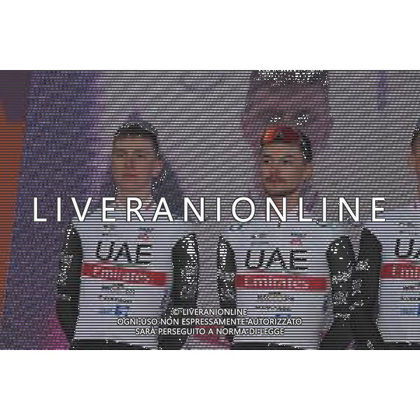 17-03-2023 Presentazione Squadre Milano - Sanremo 2023; 2023, Uae Emirates; Pogacar, Tadej; Covi, Alessandro; Abbiategrasso; ©SIROTTI / AGENZIA ALDO LIVERANI SAS