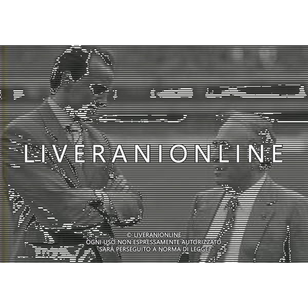 RETROSPETTIVA ALBERTO MAZZI PRESIDENTE VERONA CALCIO NELLA FOTO ALBERTO MAZZI ALLO STADIO BENTEGODI DI VERONA NELL\'ANNO 1996 CON FRANCO SENSI PRESIDENTE ROMA CALCIO AG ALDO LIVERANI SAS