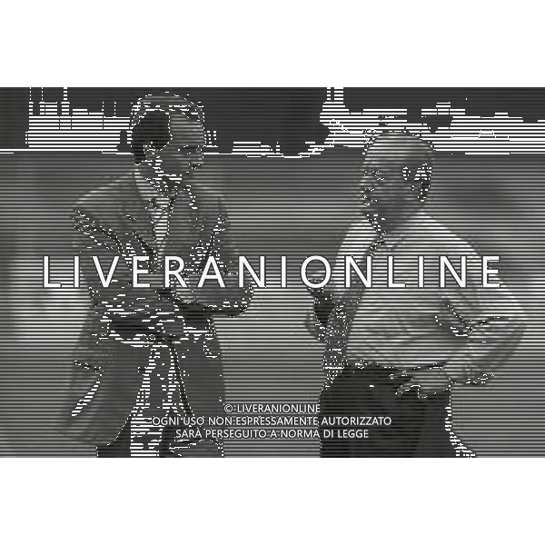 RETROSPETTIVA ALBERTO MAZZI PRESIDENTE VERONA CALCIO NELLA FOTO ALBERTO MAZZI ALLO STADIO BENTEGODI DI VERONA NELL\'ANNO 1996 CON IL GEN CIRO DI MARTINO DIRIGENTE ROMA CALCIO AG ALDO LIVERANI SAS