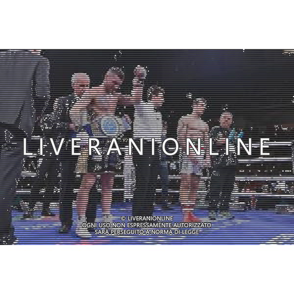 TVRG Christian Mazzon (ITA) SX e Francesco Russo (ITA) DX incontro Francesco Russo (ITA) vs Christian Mazzon (ITA) valido per il titolo Italiano categoria Pesi Superwelter Milano Boxing Night Milano 24-03-2023 Allianz Cloud - PalaLido foto Roberto Garavaglia/ag. Aldo Liverani sas / AGENZIA ALDO LIVERANI SAS