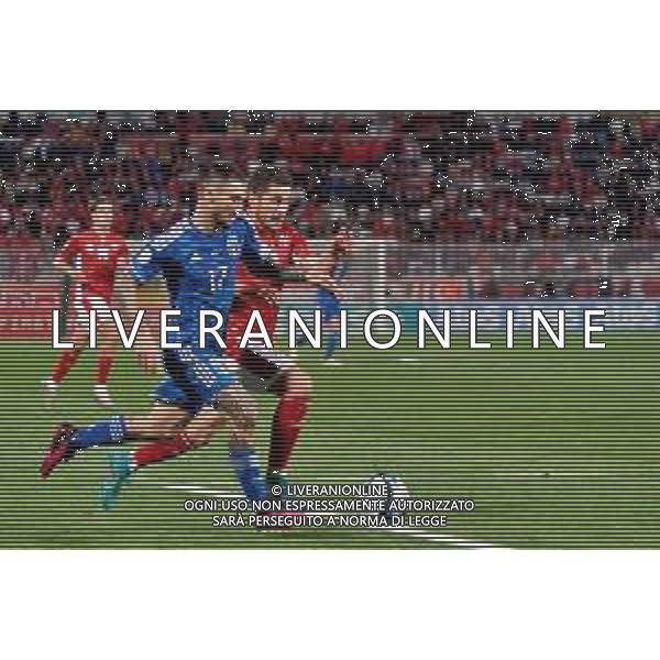 Matteo Politano (Italy) and Juan Carlos Corbalan (Malta)during the EURO 2024 qualifying football match between Malta vs Italy on March 26, 2023 at the Stadium Ta\'Qali in Malta, foto Emmanuele Mastrodonato/ag. Aldo Liverani sas -MALTA - ITALIA QUALIFICAZIONI EUROPEE 26.03.2023