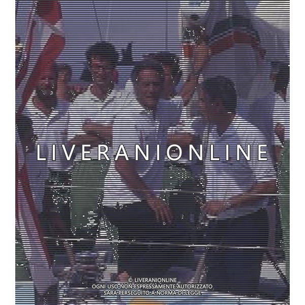 RETROSPETTIVA GIORGIO FALK INDUSTRIALE NELLA FOTO GIORGIO FALK NELL\'ANNO 1989 CON LA BARCA GATORADE AG ALDO LIVERANI SAS  
