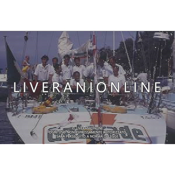 RETROSPETTIVA GIORGIO FALK INDUSTRIALE NELLA FOTO GIORGIO FALK NELL\'ANNO 1989 CON LA BARCA GATORADE AG ALDO LIVERANI SAS  