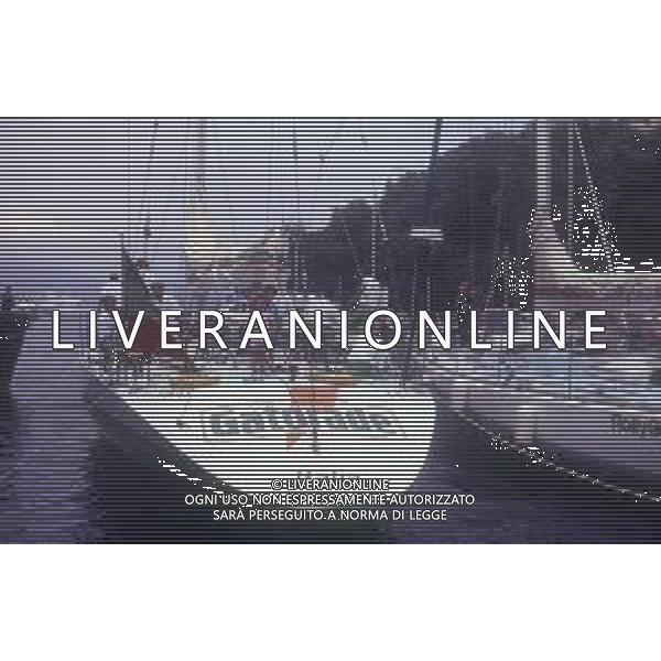 RETROSPETTIVA GIORGIO FALK INDUSTRIALE NELLA FOTO GIORGIO FALK NELL\'ANNO 1989 CON LA BARCA GATORADE AG ALDO LIVERANI SAS  