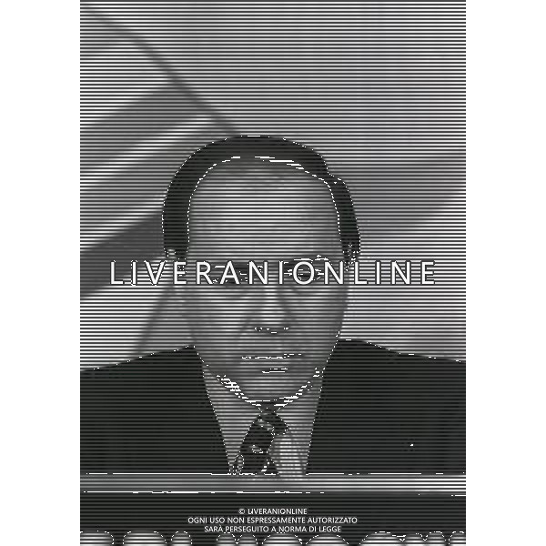 RETROSPETTIVA SILVIO BERLUSCONI IMPRENDITORE NELLA FOTO SILVIO BERLUSCONI NELL\'ANNO 1983 AL CIRCOLO DE AMICIS A MILANO IN UN CONVEGNO SULLE TELEVISIONI LIBERE AG ALDO LIVERANI SAS 