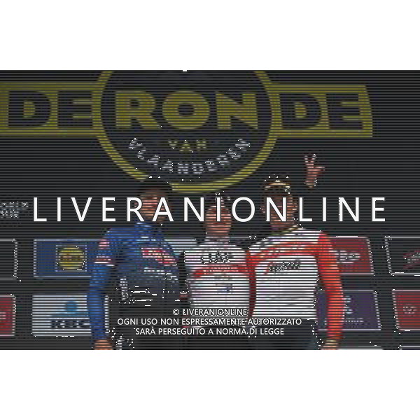 02-04-2023 Tour Des Flandres; 2023, Uae Emirates; 2023, Alpecin - Deceuninck; 2023, Trek - Segafredo; Pogacar, Tadej; Van Der Poel, Mathieu; Pedersen, Mads; Oudenaarde; ©SIROTTI / AGENZIA ALDO LIVERANI SAS
