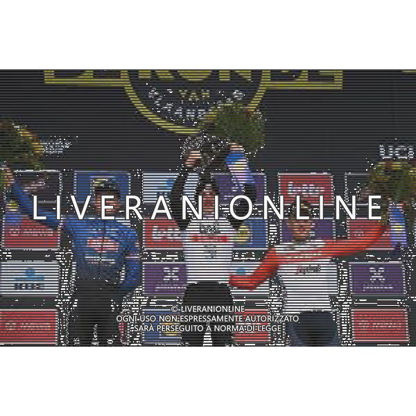 02-04-2023 Tour Des Flandres; 2023, Uae Emirates; 2023, Alpecin - Deceuninck; 2023, Trek - Segafredo; Pogacar, Tadej; Van Der Poel, Mathieu; Pedersen, Mads; Oudenaarde; ©SIROTTI / AGENZIA ALDO LIVERANI SAS