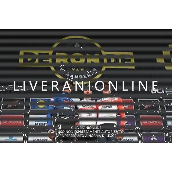 02-04-2023 Tour Des Flandres; 2023, Uae Emirates; 2023, Alpecin - Deceuninck; 2023, Trek - Segafredo; Pogacar, Tadej; Van Der Poel, Mathieu; Pedersen, Mads; Oudenaarde; ©SIROTTI / AGENZIA ALDO LIVERANI SAS