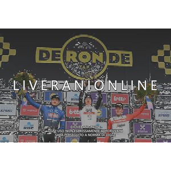 02-04-2023 Tour Des Flandres; 2023, Uae Emirates; 2023, Alpecin - Deceuninck; 2023, Trek - Segafredo; Pogacar, Tadej; Van Der Poel, Mathieu; Pedersen, Mads; Oudenaarde; ©SIROTTI / AGENZIA ALDO LIVERANI SAS