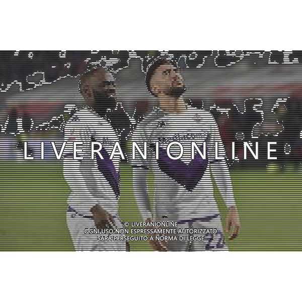 TVRG Jonathan Ikone\' (Fiorentina) SX e Nicolas Gonzalez (Fiorentina) DX esultano dopo il gol del 2 a 0 Cremonese vs Fiorentina Cremona 05-04-2023 Stadio Giovanni Zini Coppa Italia Frecciarossa - semifinali gara di andata foto Roberto Garavaglia/ag. Aldo Liverani sas / AGENZIA ALDO LIVERANI SAS