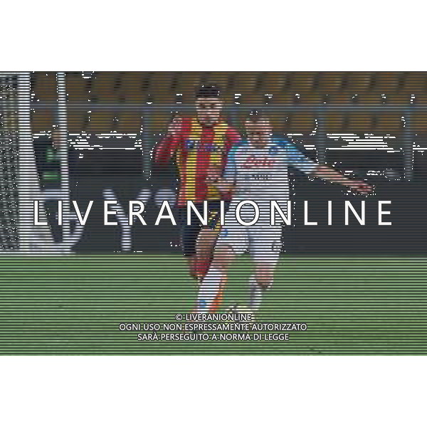 Stanislav Lobotka (SSC Napoli) and Valentin Gendrey (US Lecce) during the Italian soccer Serie A match US Lecce vs SSC Napoli on April 7, 2023 at the Via del Mare stadium in Lecce, Italy. Photo by Emmanuele Mastrodonato/ag. Aldo Liverani sas/ AGENZIA ALDO LIVERANI SAS