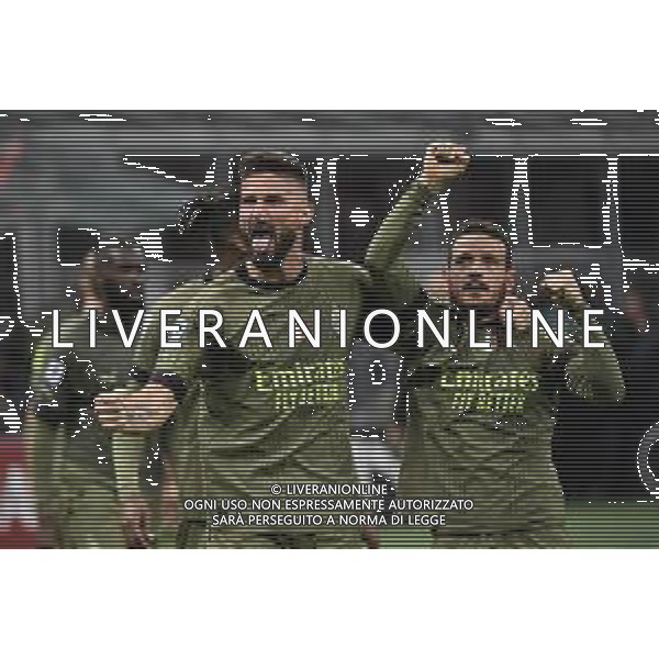 Olivier Giroud (Milan) e Alessandro Florenzi (Milan) esultano dopo il gol dell\'1 a 0 ma la rete viene annullata Milan vs Empoli Milano 07-04-2023 Stadio Giuseppe Meazza - San Siro Campionato Serie A TIM - 29a giornata foto Roberto Garavaglia/ag. Aldo Liverani sas/ AGENZIA ALDO LIVERANI SAS