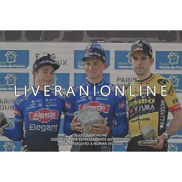 09-04-2023 Paris - Roubaix; 2023, Alpecin - Deceuninck; 2023, Jumbo - Visma; Van Der Poel, Mathieu; Philipsen, Jasper; Van Aert, Wout; Roubaix; ©SIROTTI / AGENZIA ALDO LIVERANI SAS