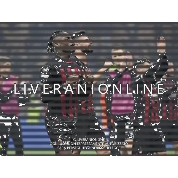 Rafael Leao (Milan) e Olivier Giroud (Milan) esultanza a fine partita Milan vs Napoli Milano 12-04-2023 Stadio Giuseppe Meazza - San Siro UEFA Champions League quarti di finale - gara di andata foto Roberto Garavaglia/ag. Aldo Liverani sas