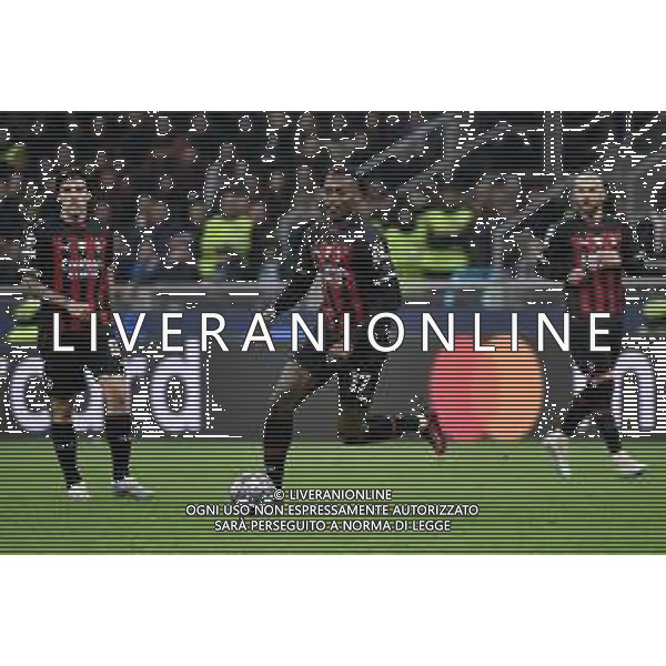 da SX Sandro Tonali (Milan), Rafael Leao (Milan) e Theo Hernandez (Milan) Milan vs Napoli Milano 12-04-2023 Stadio Giuseppe Meazza - San Siro UEFA Champions League quarti di finale - gara di andata foto Roberto Garavaglia/ag. Aldo Liverani sas