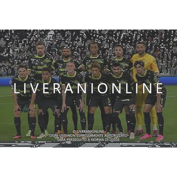 Torino 13.04.2023 Stadio Allianz Stadium ©Manuela Viganti/Agenzia Aldo Liverani Juventus vs Sporting Lisbona Europa League 2022/2023 Quarti di Finale Nella foto: la formazione dello sporting lisbona da dx verso sx: sebastian coates, jeremiah st juste, youssef chermiti, goncalo inacio, antonio adan, pedro goncalves, marcus edwards, nuno santos, hidemasa morita, ricardo esagio, francisco trincao ©Viganti / AGENZIA ALDO LIVERANI SAS