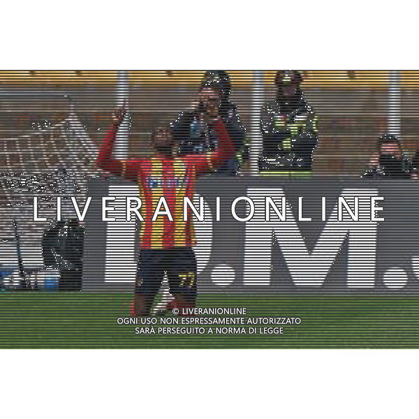Assan Ceesay (US Lecce) celebrates after scoring a goal during the Italian soccer Serie A match US Lecce vs UC Sampdoria on April 16, 2023 at the Via del Mare stadium in Lecce, Italy. Photo by Emmanuele Mastrodonato/ag. Aldo Liverani sas