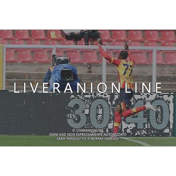 Assan Ceesay (US Lecce) celebrates after scoring a goal during the Italian soccer Serie A match US Lecce vs UC Sampdoria on April 16, 2023 at the Via del Mare stadium in Lecce, Italy. Photo by Emmanuele Mastrodonato/ag. Aldo Liverani sas