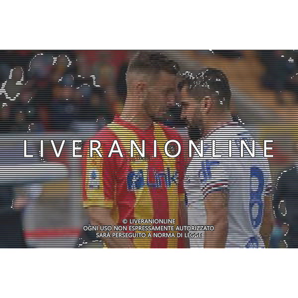 Remi Oudin (US Lecce) and Tomás Rincón (UC Sampdoria) during the Italian soccer Serie A match US Lecce vs UC Sampdoria on April 16, 2023 at the Via del Mare stadium in Lecce, Italy. Photo by Emmanuele Mastrodonato/ag. Aldo Liverani sas / AGENZIA ALDO LIVERANI SAS