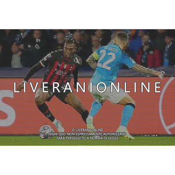 Napoli, Milan Champions League Quarti di finale 18.04.2023 nella foto: Rafael Leao, Giovanni Di Lorenzo Foto Mosca, Ag.Liverani/ AGENZIA ALDO LIVERANI SAS