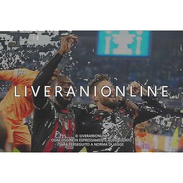 Napoli, Milan Champions League Quarti di finale 18.04.2023 nella foto: esultanza fine gara Fikayo Tomori, Olivier Giroud Foto Mosca, Ag.Liverani/ AGENZIA ALDO LIVERANI SAS