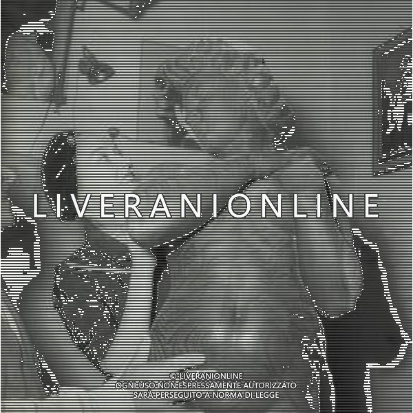 RETROSPETTIVA GLORIA SWANSON PSEUDONIMO DI GLORIA MAY JOSEPHINE SVENSSON ATTRICE NELLA FOTO GLORIA SWANSON PSEUDONIMO DI GLORIA MAY JOSEPHINE SVENSSON A ROMA NELL\'ANNO 1953 A UNA MOSTRA DI PITTORI FOTO SANDRO VESPASIANI-AG ALDO LIVERANI SAS