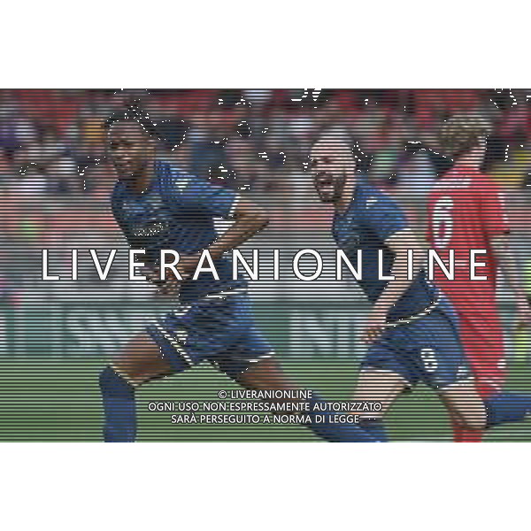 TVRG Christian Kouame\' (Fiorentina) SX e Riccardo Saponara (Fiorentina) DX esultano dopo il gol dell\'1 a 0 Monza vs Fiorentina Monza 23-04-2023 U-Power Stadium Campionato Serie A TIM - 31a giornata foto Roberto Garavaglia/ag. Aldo Liverani sas/ AGENZIA ALDO LIVERANI SAS