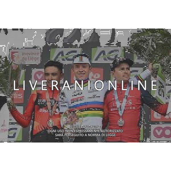 23-04-2023 Liege - Bastogne - Liege; 2023, Soudal - Quickstep; 2023, Bahrain - Victorious; 2023, Ineos Grenadiers; Evenepoel, Remco; Buitrago Sanchez, Santiago; Pidcock, Thomas; Liegi; ©SIROTTI / AGENZIA ALDO LIVERANI SAS
