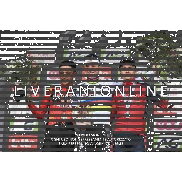 23-04-2023 Liege - Bastogne - Liege; 2023, Soudal - Quickstep; 2023, Bahrain - Victorious; 2023, Ineos Grenadiers; Evenepoel, Remco; Buitrago Sanchez, Santiago; Pidcock, Thomas; Liegi; ©SIROTTI / AGENZIA ALDO LIVERANI SAS
