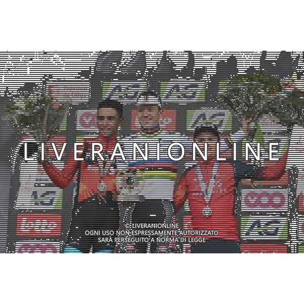 23-04-2023 Liege - Bastogne - Liege; 2023, Soudal - Quickstep; 2023, Bahrain - Victorious; 2023, Ineos Grenadiers; Evenepoel, Remco; Buitrago Sanchez, Santiago; Pidcock, Thomas; Liegi; ©SIROTTI / AGENZIA ALDO LIVERANI SAS