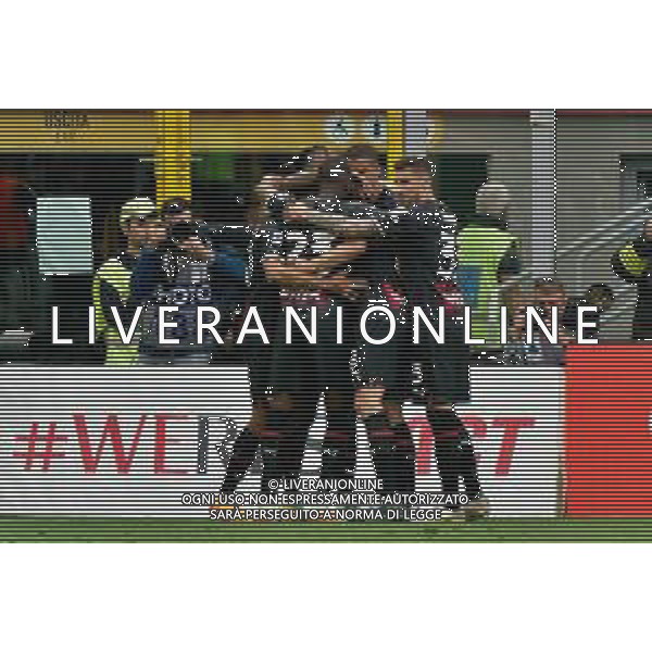 Rafael Leao (AC Milan) celebrates after scoring a goal with teammates during the Italian soccer Serie A match AC Milan vs US Lecce on April 23, 2023 at Giuseppe Meazza Stadium in Milan, Italy. Photo by Emmanuele Mastrodonato/ag. Aldo Liverani sas/ AGENZIA ALDO LIVERANI SAS