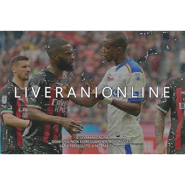 Fikayo Tomori (AC Milan) and Assan Ceesay (US Lecce) during the Italian soccer Serie A match AC Milan vs US Lecce on April 23, 2023 at Giuseppe Meazza Stadium in Milan, Italy. Photo by Emmanuele Mastrodonato/ag. Aldo Liverani sas/ AGENZIA ALDO LIVERANI SAS
