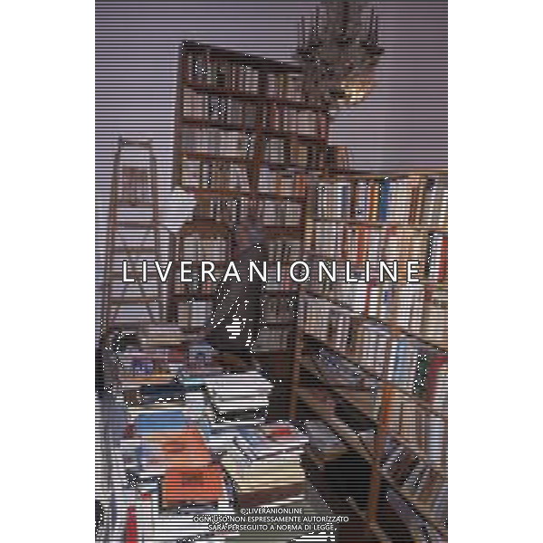 RETROSPETTIVA MARIO SOLDATI SCRITTORE E REGISTA NELLA FOTO NEL 1989 NELLA SUA VILLA A TELLARO (LA SPEZIA) LA SUA LIBRERIA NEL SUO STUDIO ©ARCHIVIO JAMES SAVOIA / AGENZIA ALDO LIVERANI SAS