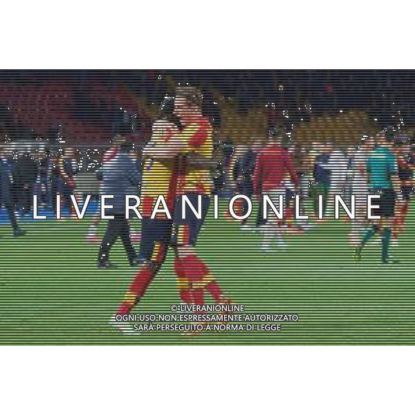 Samuel Umtiti (US Lecce) and Federico Baschirotto (US Lecce) celebrates the victory during the Italian soccer Serie A match US Lecce vs Udinese Calcio on April 28, 2023 at Via del Mare Stadium in Lecce, Italy. Photo by Emmanuele Mastrodonato/ag. Aldo Liverani sas/ AGENZIA ALDO LIVERANI SAS