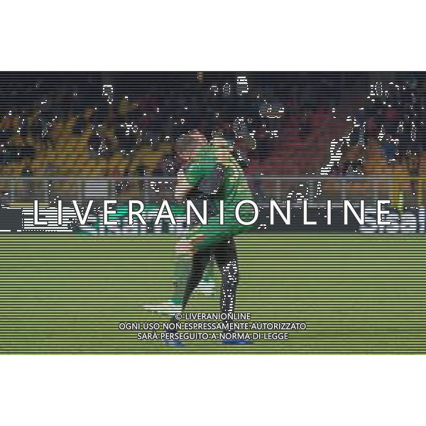 Wladimiro Falcone (US Lecce) and Luigi Sassanelli US Lecce goalkeeping coach celebrates the victory during the Italian soccer Serie A match US Lecce vs Udinese Calcio on April 28, 2023 at Via del Mare Stadium in Lecce, Italy. Photo by Emmanuele Mastrodonato/ag. Aldo Liverani sas/ AGENZIA ALDO LIVERANI SAS