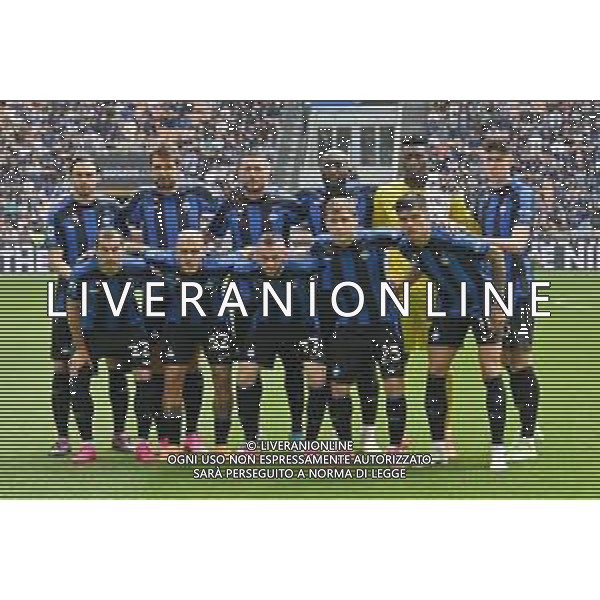 formazione Inter, in piedi da SX Matteo Darmian, Francesco Acerbi, Danilo D\'Ambrosio, Romelu Lukaku, Andre\' Onana e Alessandro Bastoni; in basso da SX Henrikh Mkhitaryan, Federico Dimarco, Marcelo Brozovic, Nicolo\' Barella e Joaquin Correa Inter vs Lazio Milano 30-04-2023 Stadio Giuseppe Meazza - San Siro Campionato Serie A TIM - 32a giornata foto Roberto Garavaglia/ag. Aldo Liverani sas