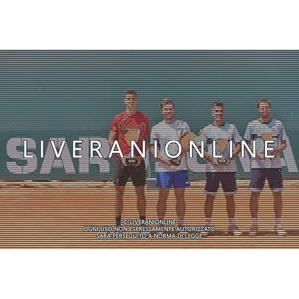 07-05-2023 Finale del doppio, torneo internazionale di tennis Sardegna Open Challenger 173, presso Tennis club Monte Urpinu, Cagliari. In gara Maximo Gonzalez (Argentina) e Andres Molteni (Argentina) contro Alexander Erler (Austria) e Lucas Miedler (Austria). Foto Salvatore Moi/Aldo Liverani s.a.s. Nella foto: Premiazioni del doppio, austria prima, argentina seconda.